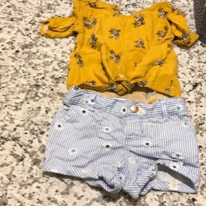 Shorts and yellow flower shirt for baby girl